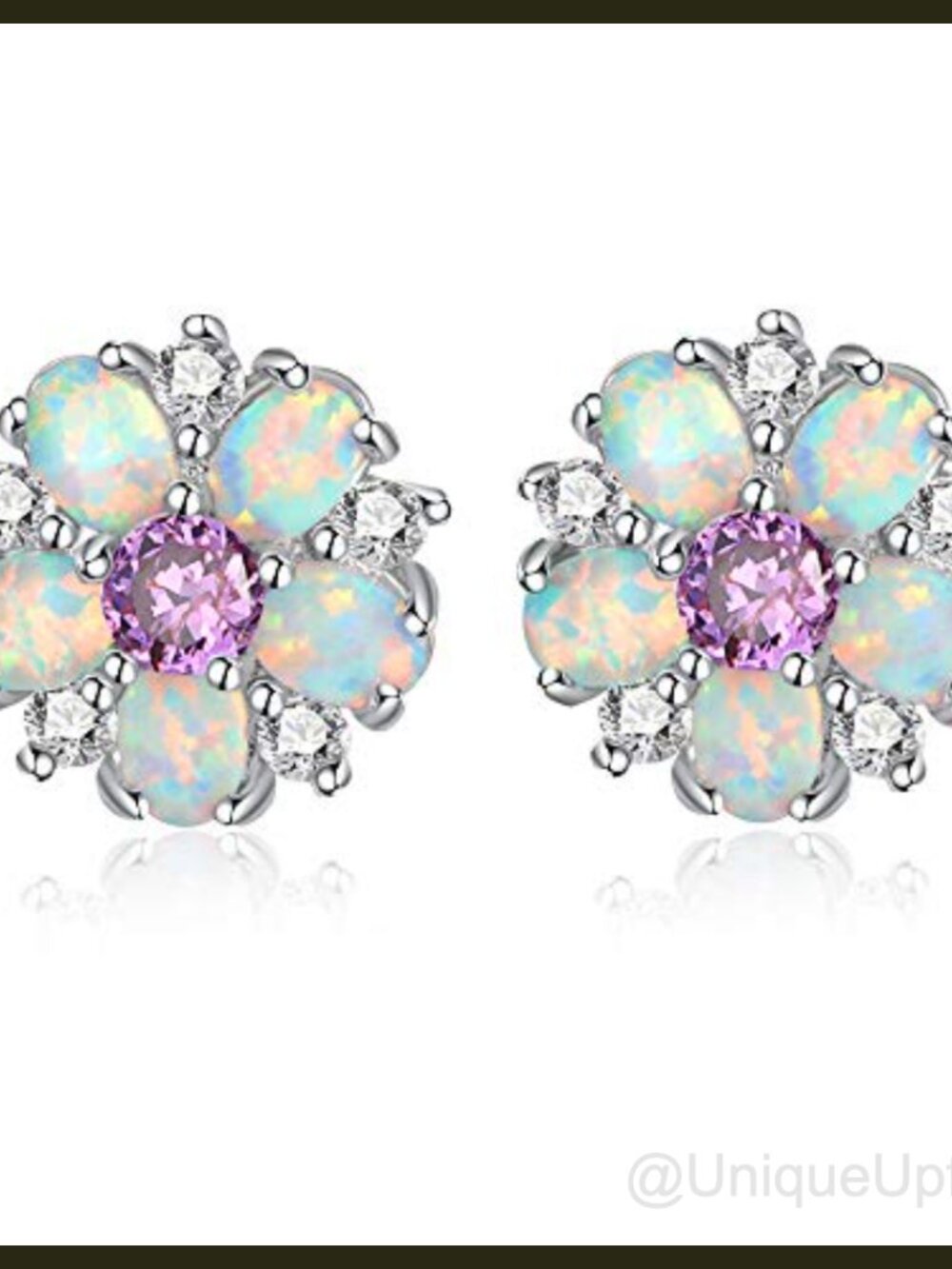 Flower Stud Earrings Sterling Silver Plated Created Opal Hypoallergenic